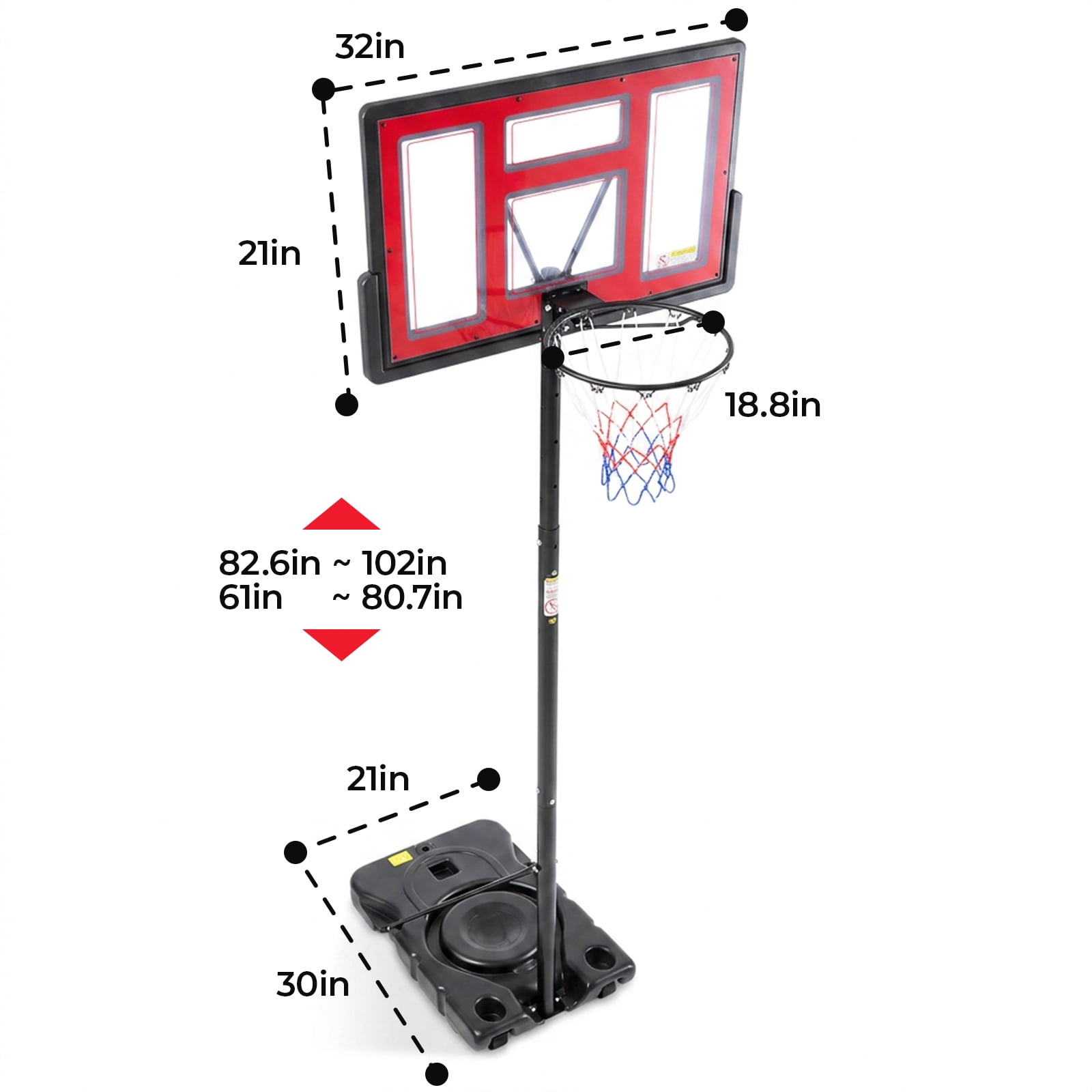Alvantor Adjustable Portable Basketball Hoop System 4.2-10ft with 44 inch Shatterproof Backboard