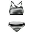 thumbnail image 4 of ZRBYWB Women's Bikini Sets Female Striped Print Low Waisted Bikini Sexy Push Up 2 Piece Swimsuits Retro Ruched High Waisted Print Bikini Sets For Women, 4 of 5