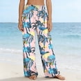 thumbnail image 4 of MYAOYI Women's Summer Hawaiian Tropical Print Wide Leg Pants, Elastic High Waist Casual Trousers, 4 of 7