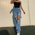thumbnail image 2 of PENGXIANG Female Ripped High Waist Close-Fitting Pants Loose Jeans, 2 of 5