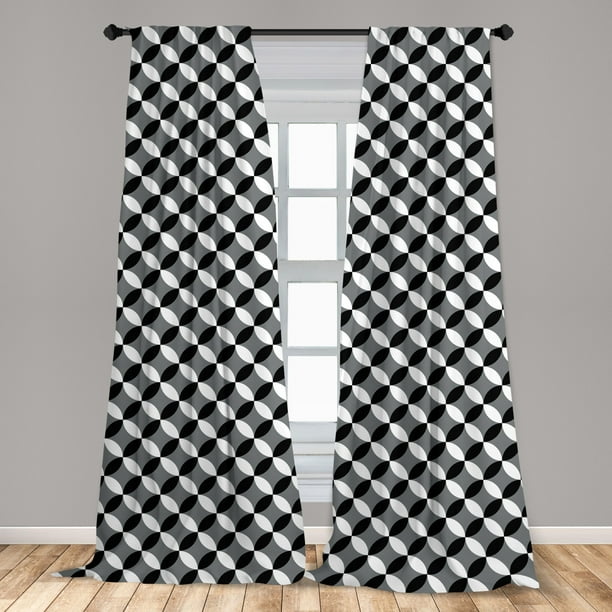 Black And Grey Curtains 2 Panels Set, Black And Gray Geometric Curtains