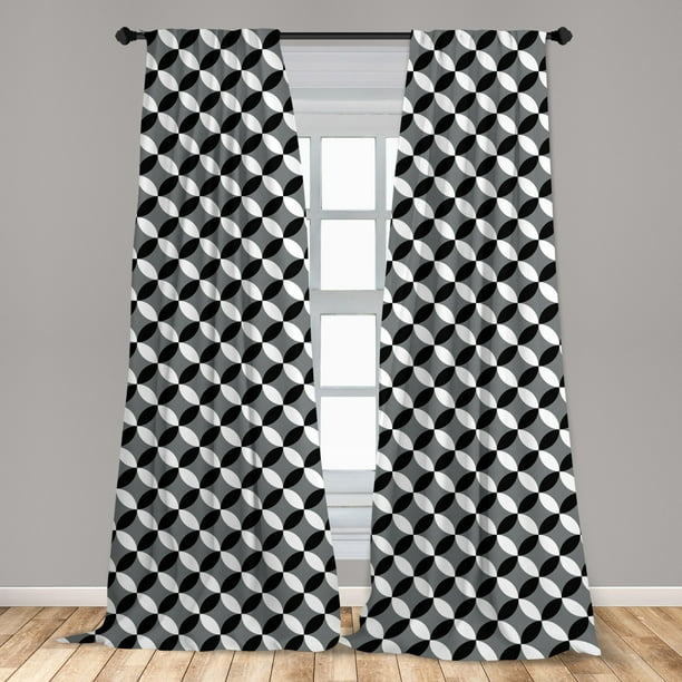 Black And Grey Curtains 2 Panels Set Arrangement Of Intertwined Circles Geometric Design Abstract Mosaic Window Ds For Living Room Bedroom 56 W X 63 L White By Ambesonne Com Black And Grey Curtains 2 Panels Set, Black And Gray Geometric Curtains