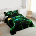 thumbnail image 3 of Gamer Comforter Set Queen,Gaming Bedding,Video Games Controller Gamepad Bedding Comforter Sets Neon Glowing Square Geometric Grid Green Bedroom Decor Duvet Insert, 3 of 7