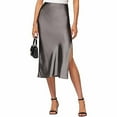 thumbnail image 3 of JBXKXYW Skirts for Women Womens Satin Silk High Waist Slit Midi Skirt Elastic Waistband Midi Skirts Elegant and Handsome Half Skirt for Women Women Skirt Summer Skirt Skirt (Gray,S), 3 of 6