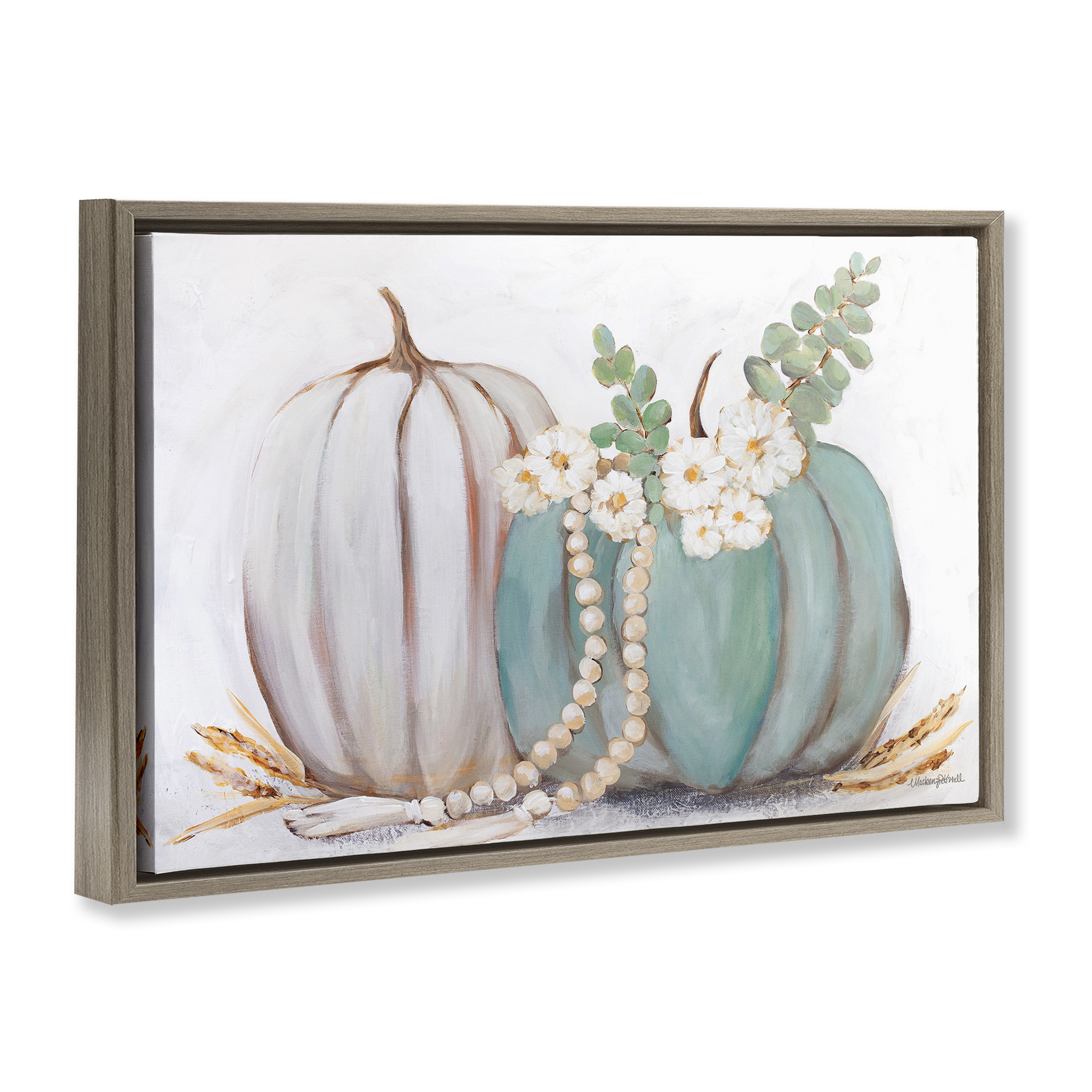 Stupell Industries Country Fall Pumpkins Botanical & Floral Painting Brown Floater Framed Canvas Art Print Wall Art, 25 x 17