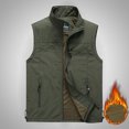 thumbnail image 2 of Lovskoo Men's Outdoor Casual Sleeveless Cargo Jackets Fleece Lined Stand Collar Full Zip Coats Warm Outwear Padded Vest Coats Olive Green, 2 of 8