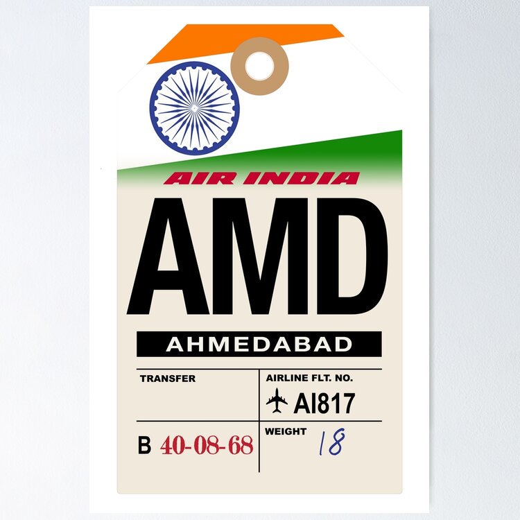 Poster Ahmedabad (Amd) India Airline Luggage Tag Vintage Wall Arttrendy Retro Print Positive Quote Poster Room Decor Wall Art, Poster Only