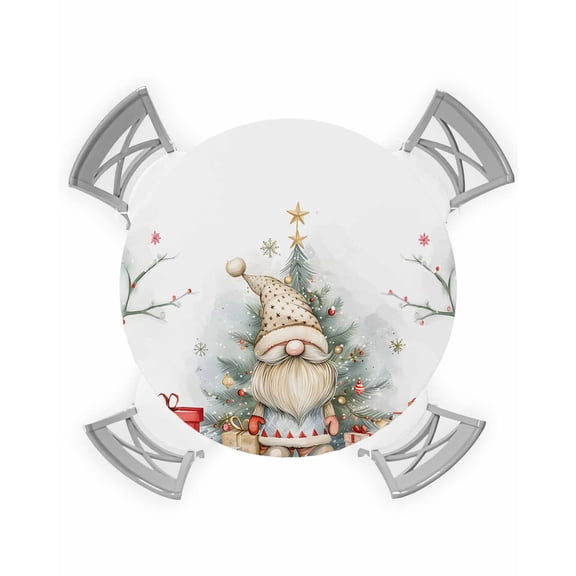 nqOlkjepod Christmas Round Tablecloth, Fitted Table Cover with Elastic for 36"-44" Round Tables, Xmas Gnomes Tree Snowflake Botanical Table Cloth Outdoor Indoor Dinning Party Waterproof Tablecloths