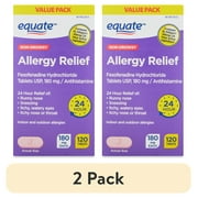 (2 pack) Equate Fexofenadine Hydrochloride USP Non-Drowsy Allergy Relief Tablets, 180 mg, 120 Count, Compare to Allegra® Allergy 24 Hour Active Ingredient