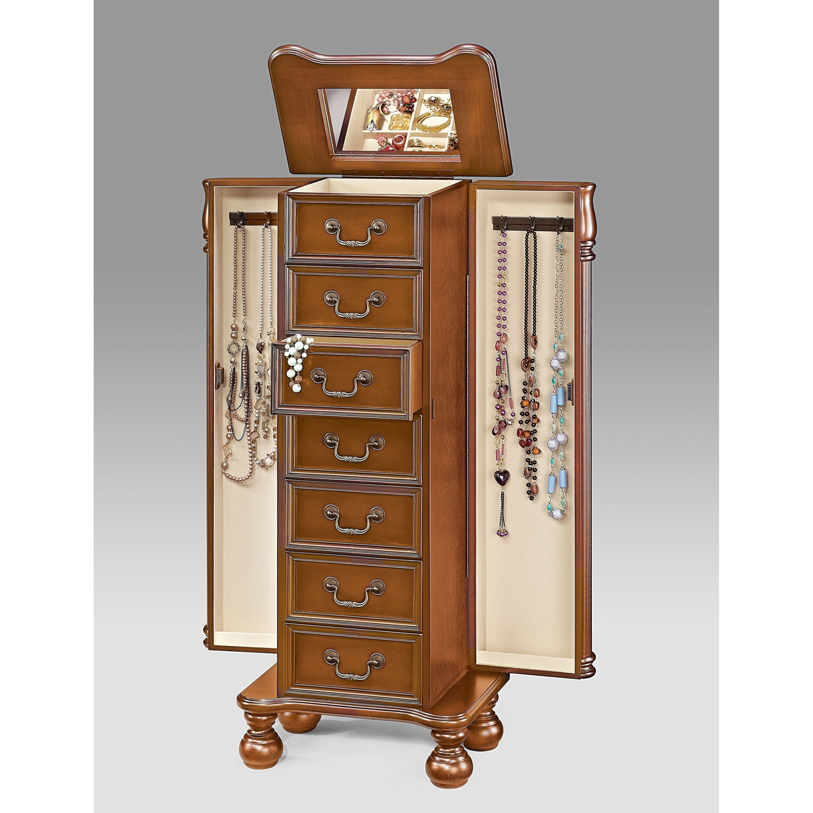 Benzara Wood Jewelry Armoire With 7 Drawers in Oak Brown - Walmart.com 