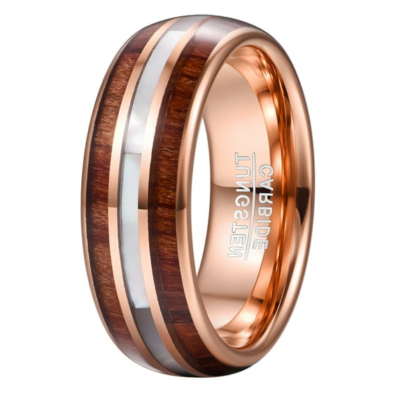 8mm Hawaiian Koa Wood Tungsten Rings Mother of Pearl Shell Wedding Band Size 7-12