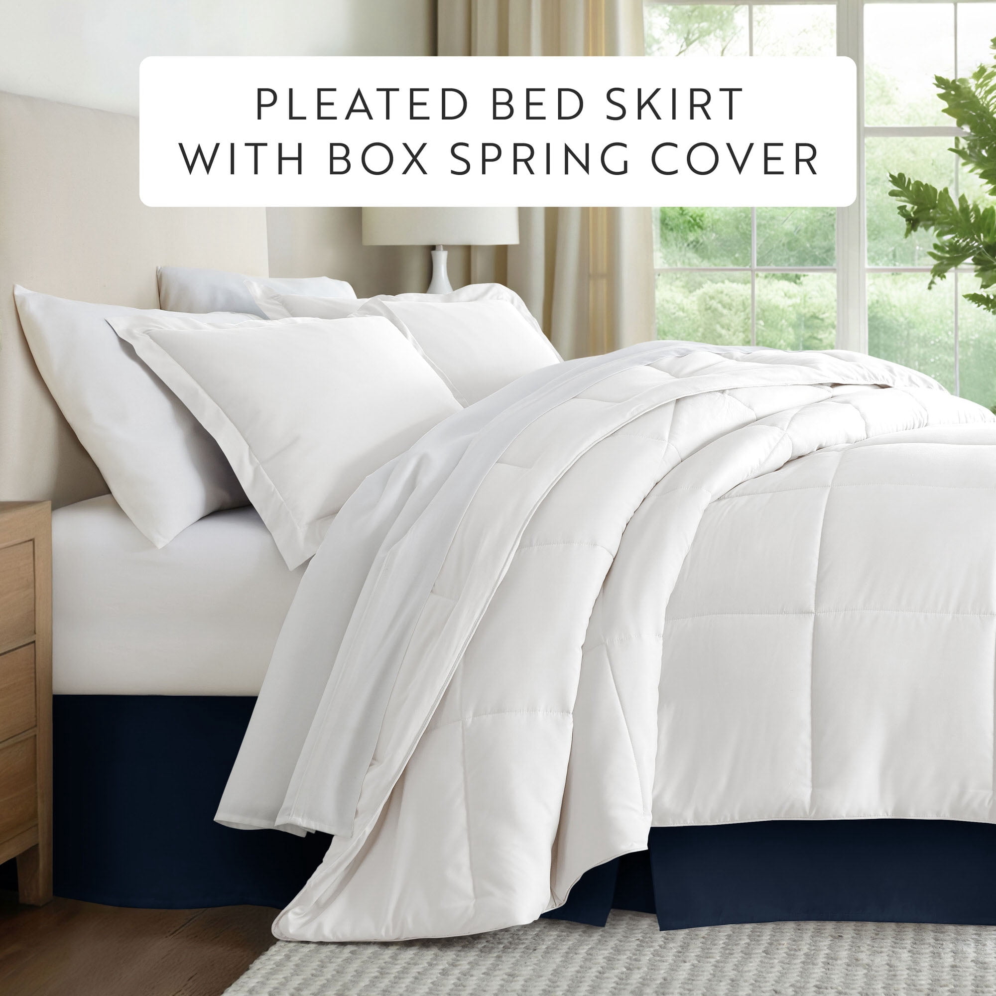 Noble Linens Navy Pleated Dust Ruffle Bed Skirt, Twin-XL