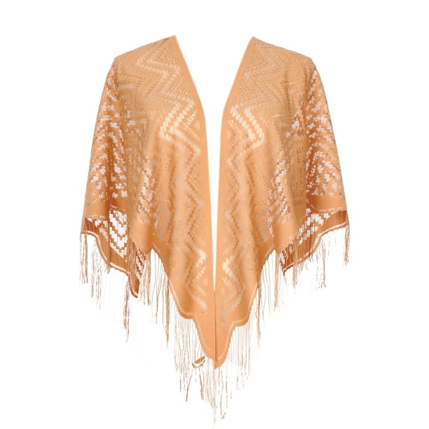 Chales y envolturas INSPIRE CHIC para vestidos de noche, bufandas triangulares de encaje con flecos para bodas y fiestas formales 70.9"x27.6" color camello