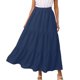 thumbnail image 1 of Falda midi bohemia en línea A para mujer: cintura elástica alta, bajo con volantes, bolsillos, prenda informal para el verano, 1 of 4