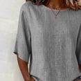 thumbnail image 5 of TGSLY Women's Stripes Linen Tops Lightweight Soft Crew Neck Elbow-Length Sleeve Blouses Relaxed Fit Dressy Casual Curved Hem Shirts XL, 5 of 9