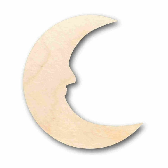 Unfinished Wood Crescent Moon with Face Outline Silhouette - Craft- up to 46" DIY 5" / 1/8"
