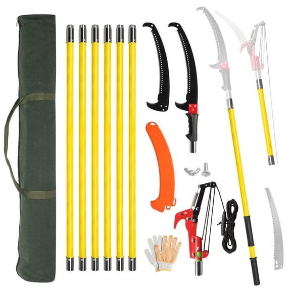 26ft Extendable Tree Pole Saw & Pruner, Lightweight Fiberglass High-Reach Branch Trimmer