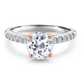 thumbnail image 3 of Gem Stone King 925 Silver and 10K Rose Gold White Topaz and Lab Grown Diamond Engagement Ring for Women | 1.85 Cttw | Round 7MM | Gemstone November Birthstone | Size 6, 3 of 6