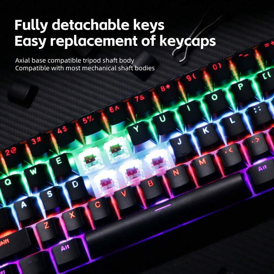 KL61 Wired 60% Mechanical Gaming Keyboard RGB Backlit 61 Keys Ultra-Compact With Hot Swappable Blue/Red Switch