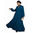 thumbnail image 5 of Women'S Elegant Pleated Maxi Dress with Puff Sleeves and Stand Collar for Various Occasions Blue M, 5 of 9