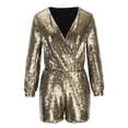 thumbnail image 5 of fheaev Sequin Romper for Women Deep V Neck Short Sleeve Loose Fit Clubwear Party Dressy Shorts Gold XL, 5 of 5