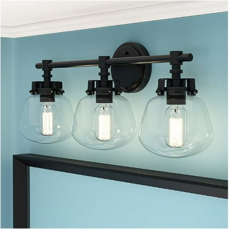 allen + roth Lyla 23-in 3-Light Matte Black Mid-century Vanity Light