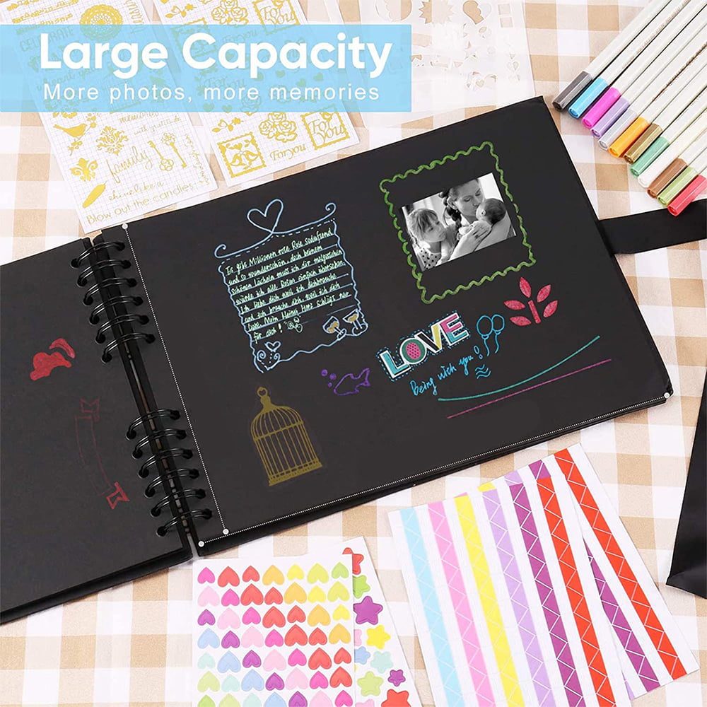 Austok DIY Scrapbook Photo Album, with Pens and Stickers, with Scrapbooking Kits Suitable for Anniversary, Travelling, Family, Graduation Gift for