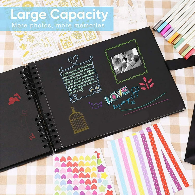 Mlfire 80 Pages Scrapbook Photo Albums DIY Handmade Scrapbooking Kits Souvenir Album with 6 Metallic Pens Gifts for Baby Child Wedding Travel Festival
