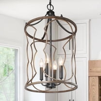 LNC Celosia 4-Light Black and Wood Cage Pendant Light for Dining Room or Foyer