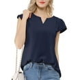 thumbnail image 2 of DARING DIVA Women's V Neck Casual Solid Cap Blouse Top L Dark Blue, 2 of 6