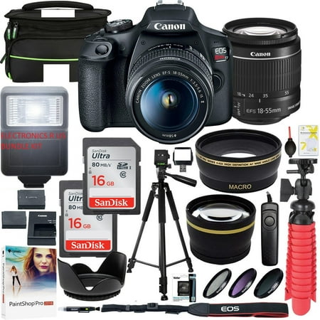Canon EOS Rebel T7 DSLR Camera with EF-S 18-55mm f/3.5-5.6 III Lens Plus Double Battery Tripod Cleaning Kit and Deluxe Case Accessory Bundle