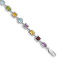 thumbnail image 1 of 925 Sterling Silver 7inch Rhod Plated Rainbow Semi Precious Stone Bracelet, 1 of 3
