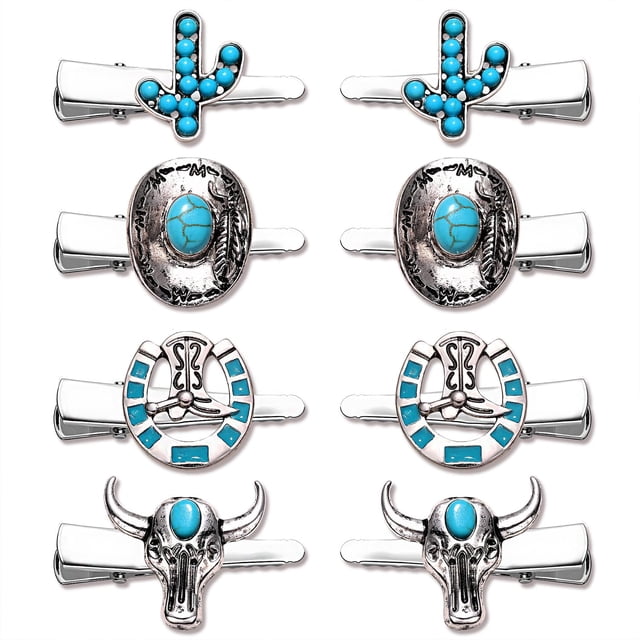 Pinzas para el pelo para sombrero de botas de vaquera occidental, 8 horquillas vintage de cactus con forma de estrella turquesa, accesorios para el pelo para mujer (patrón A)