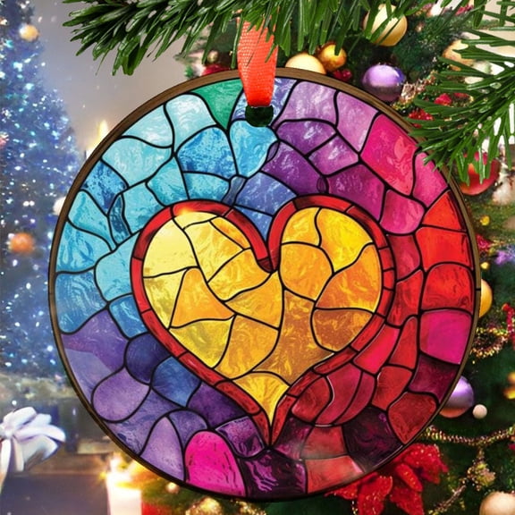 Rainbow Heart Christmas Ornament, Ceramic/Acrylic Ornament, Special Keepsake for Mother, Valentine Ornament Gift, Seasonal Festival Keepsake, Collectible 2025