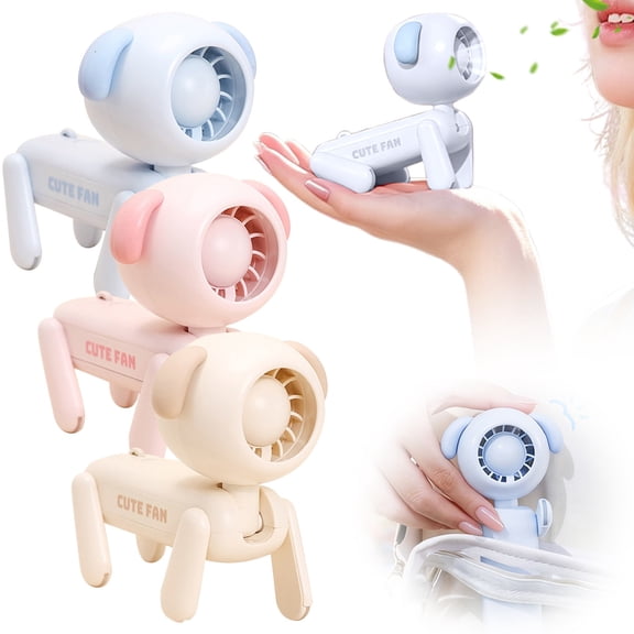 Dailihome Portable Handheld Fan, Cute Dog Mini Desk Fan, USB Rechargeable Pocket Fan for Travel, 3 Speeds Adjustable Angle, Quiet Personal Fan for Kids, 1pc