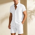 thumbnail image 2 of IWRICH Men's Two Piece Outfit Shorts Casual Short Sleeve Button down Shirt and Beach Shorts Set Summer Vacation Outfits White XL, 2 of 5