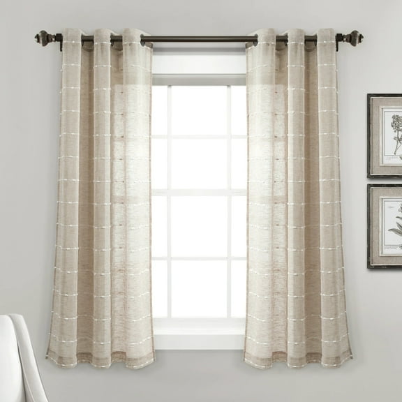 Lush Decor Farmhouse Textured Grommet Sheer Window Curtain Panels Neutral 38X63 Set
