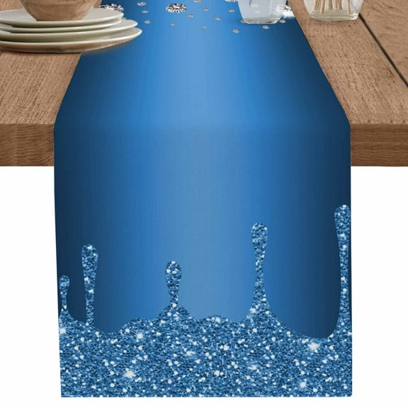 Blue Silver Shiny Diamond Table Runner-70 Inch Long Luxury Texture Colorful Modern Table Runners Linen Burlap Tablerunner for Kitchen Dining Room Holiday Party