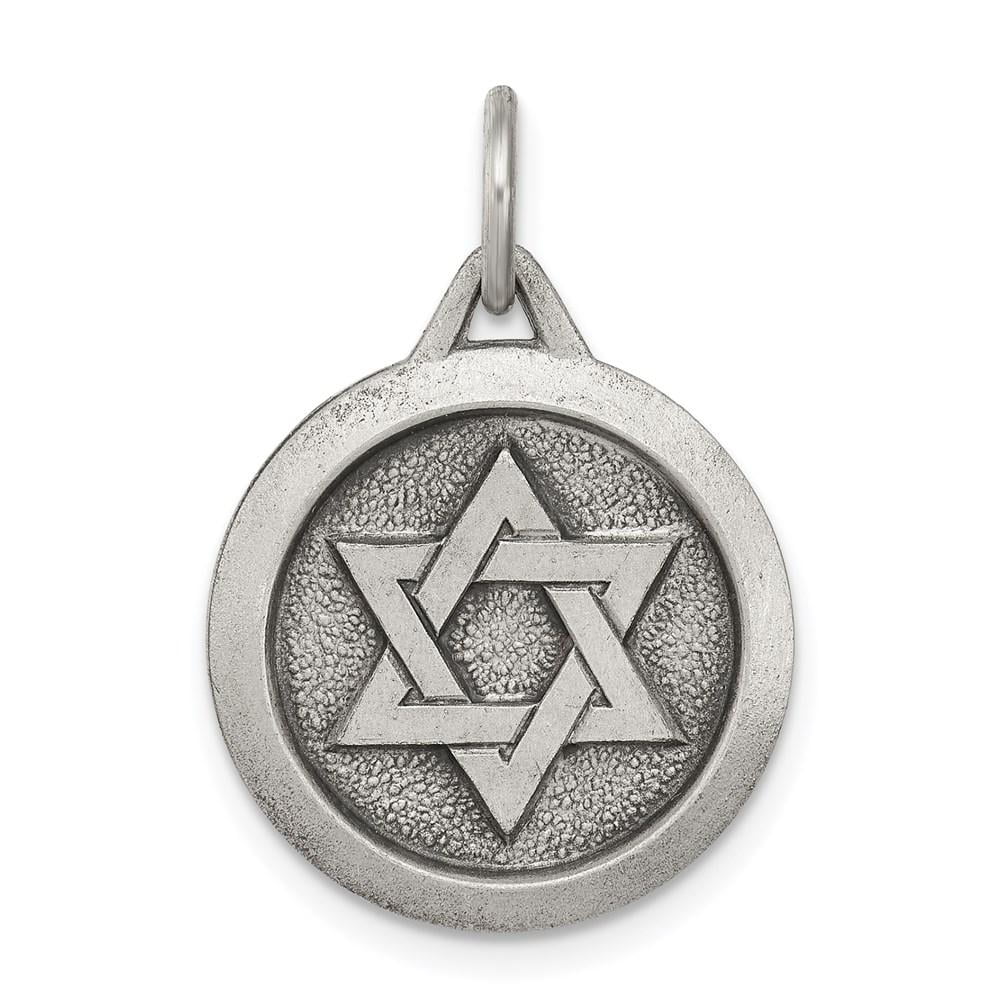 .925 Sterling Silver Antiqued Star of David Medal Charm Pendant