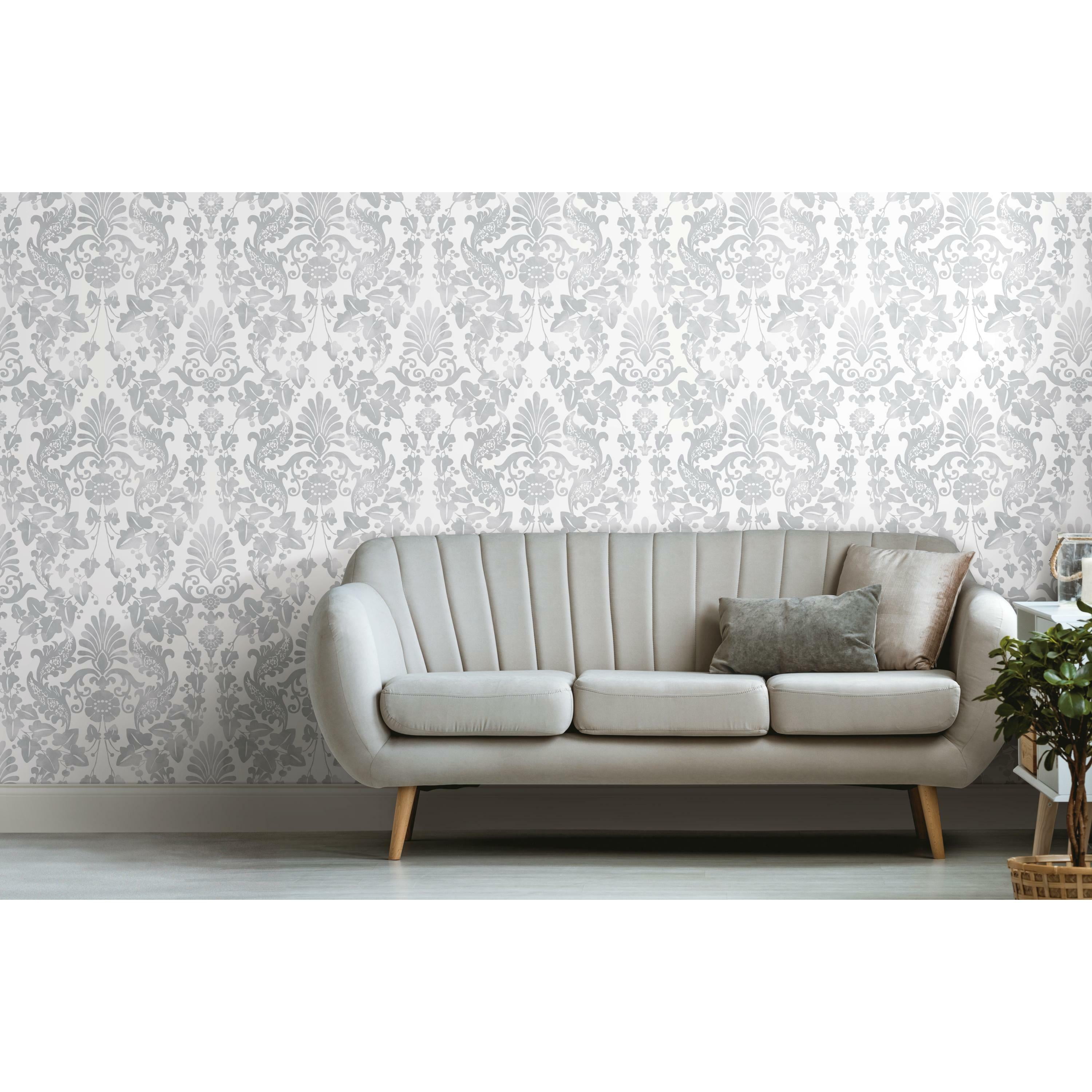 RoomMates Gray Vine Damask Peel and Stick Wallpaper