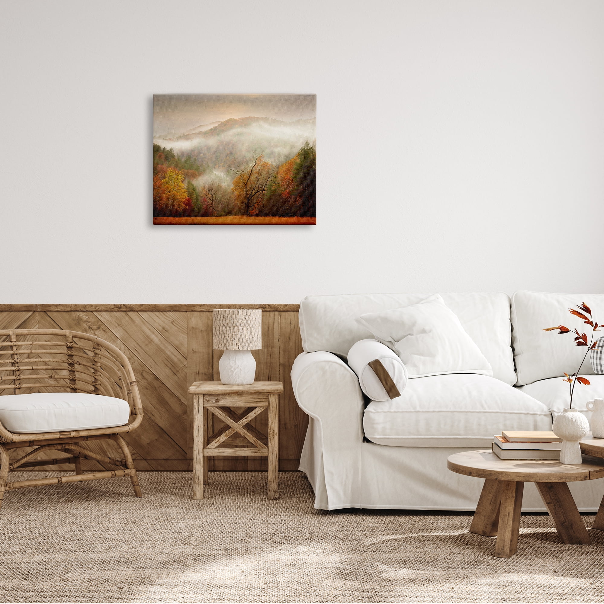 Stupell Industries Foggy Autumn Morning Mountain Forest Landscape Orange Red, 30 x 24,Design by PHBurchett