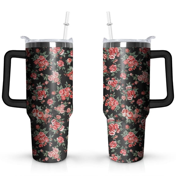 40oz Tumbler with Handle and Straw Lid | Vacuum Insulated Leak Proof Tumbler | Stainless Steel Travel Mug Water Bottle Cup Keeps Cold & Hot