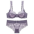 thumbnail image 1 of Gibobby Conjunto de lencería de encaje Conjunto de sujetador de encaje sin cojín, sexy, transparente, delgado, de lencería para mujer(Morado, 75C), 1 of 5
