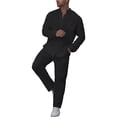 thumbnail image 1 of Conjunto de 2 piezas Cagnkofi para hombre, de manga larga, color liso, de algodón y lino, con camisa y pantalones largos, chándales casuales de verano, 1 of 5