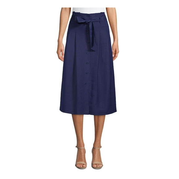 ANNE KLEIN Womens Navy Belted Below The Knee Wear To Work A-Line Skirt 10
