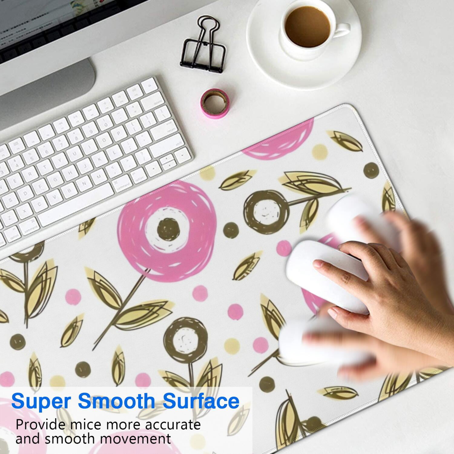 Long Mouse Pads for Desk,Pioneer Flower Floral Print Pattern Desk Mats on Top Of Desks, Desk Mouse Pad Extra Large with 3mm Non-Slip Base and Stitched Edge for Gaming,Office,Work,Home 31.5"x11.8"