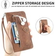 thumbnail image 4 of for Galaxy S21 5G Phone Case Wallet,S21 5G Wallet Case for Women,Emboss PU Leather Protective Cover Wrist Strap Zipper Card Holder Flip Phone Case for Samsung Galaxy S21 5G (Brown), 4 of 14