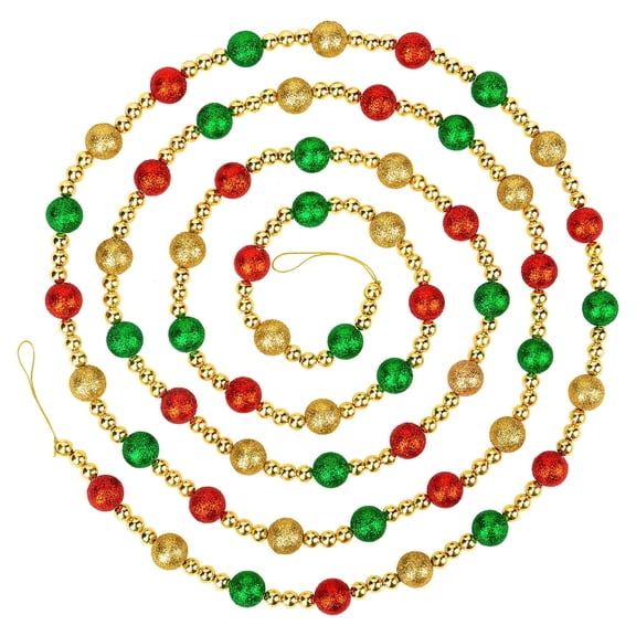 NorthPoleXpress Glitter Christmas Garland, Multicolor Beaded, Christmas Tree Garland, Red Gold Green Beads