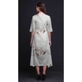 thumbnail image 2 of Bimba Cotton White Blossom & Bulbul Bird Printed Ladies Asymmetrical Pocket ShiftÂ&nbsp;DressÂ&nbsp;Short Sleeve V Neck MidiÂ&nbsp;Dress-Small, 2 of 4