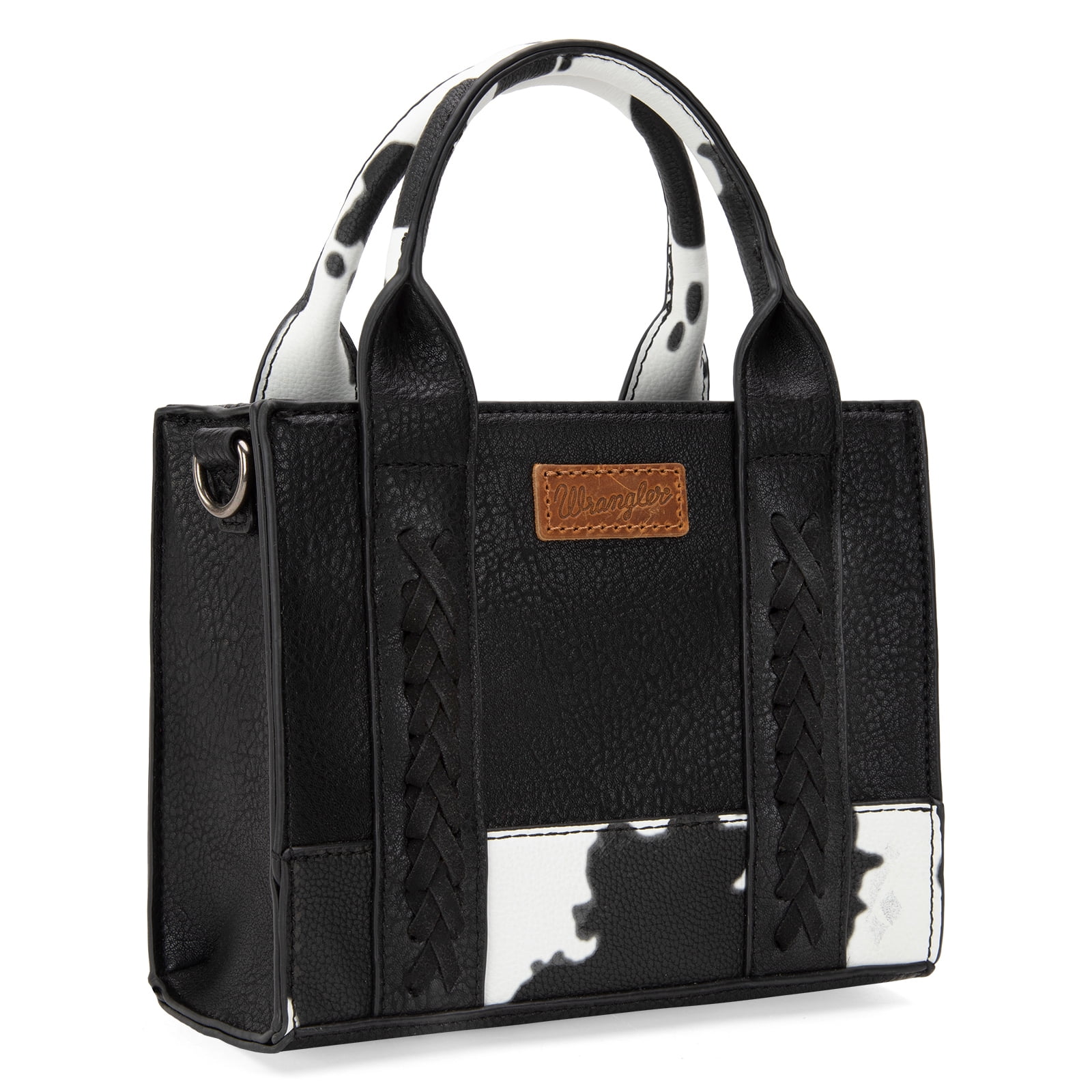 Wrangler Mini Tote Bag for Women Cow Print Western Crossbody Purse, Cow Print-Black